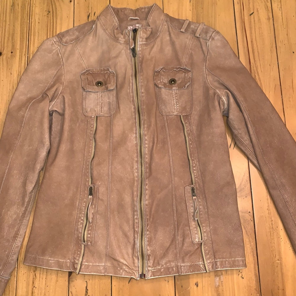 Dick & Jayne Tan Genuine Leather Zip Up Jacket Size Large